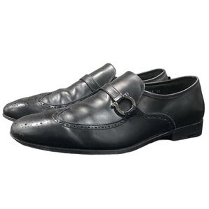 SALVATORE FERRAGAMO Leather Lace Ups Mens 10 Black Leather Slip On Loafers